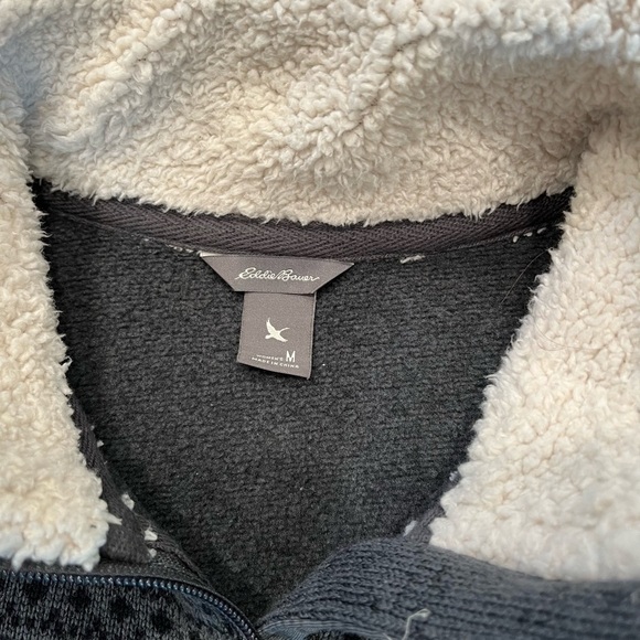 Eddie Bauer Womens M Full Zip Long Sleeve Jacket Charcoal Gray Sherpa Collar - Picture 3 of 7